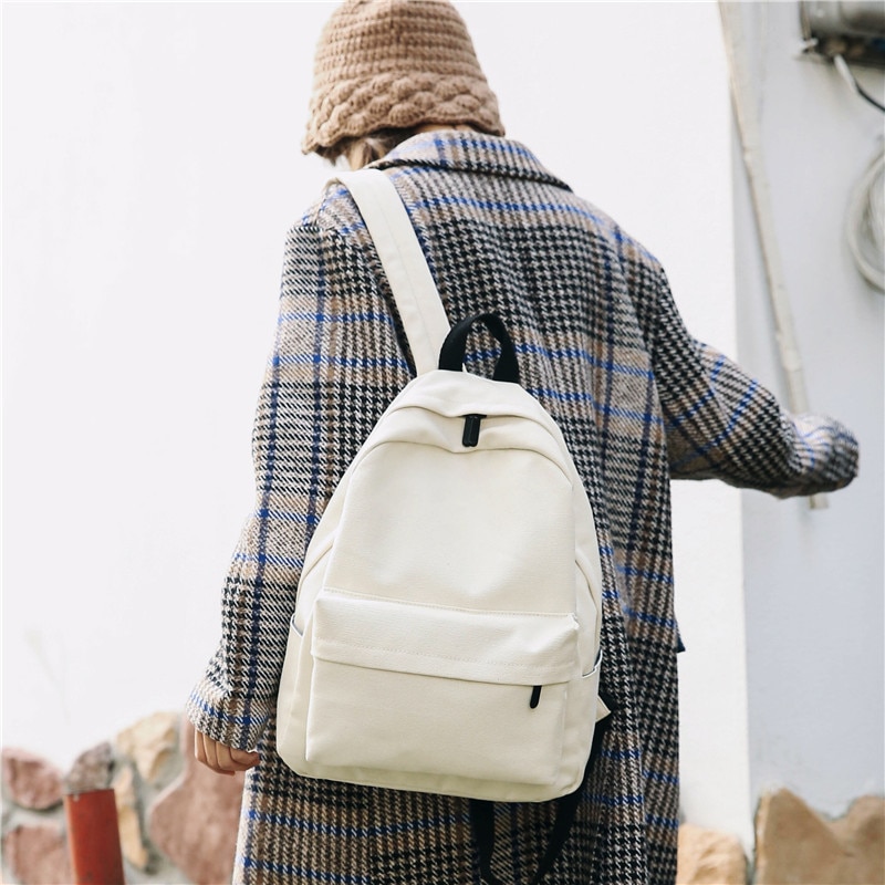 Female Canvas Backpack Women Solid Casual School Bag for Teenagers Boys Backpacks Korean Preppy Style Rucksack Mochilas Feminina