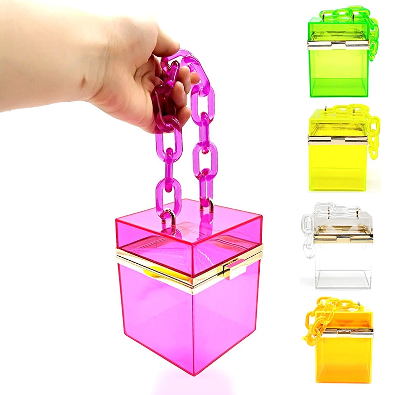 Gute version damen abendparty handtaschen tote square boutique box durchsichtige plastik fester beutel