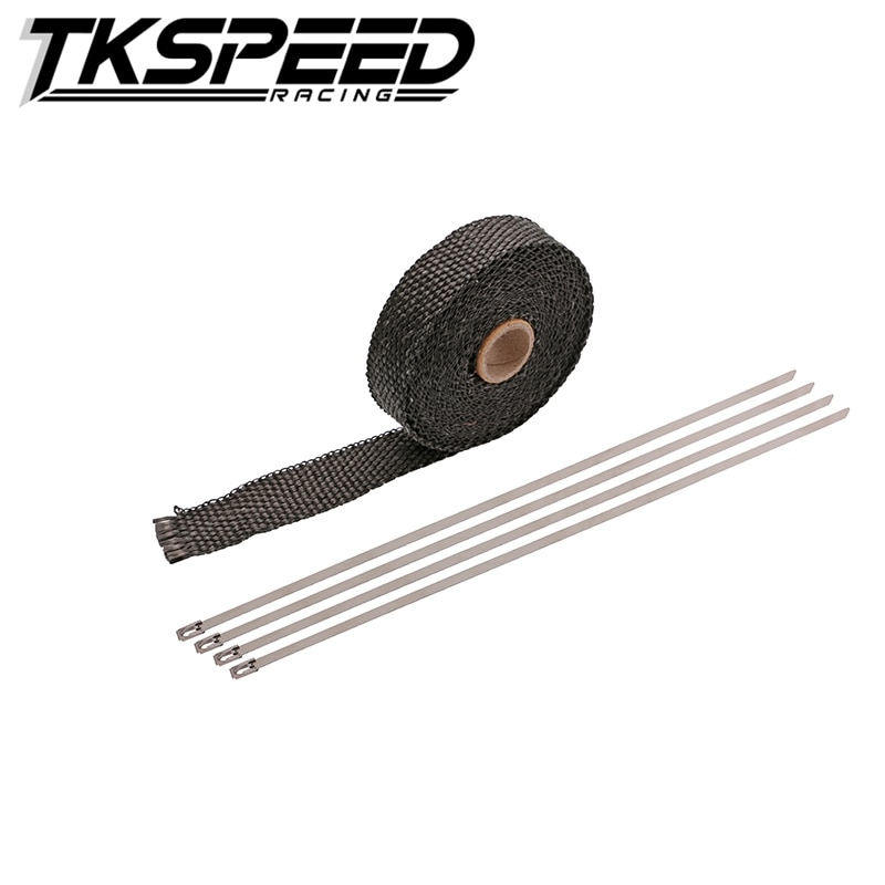 Universal motorcykel ubrændbar turbo manifold varmeudstødningsrør termisk wrap tape & rustfri bånd til bil 1.5mm*25mm*5m