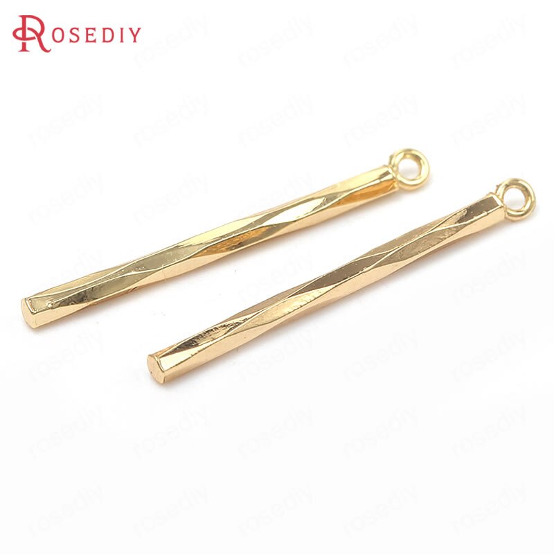 (39538)10PCS 22MM 24K Gold Color Brass Twisted Rod Charms Jewelry Making Supplies Diy Findings Accessories