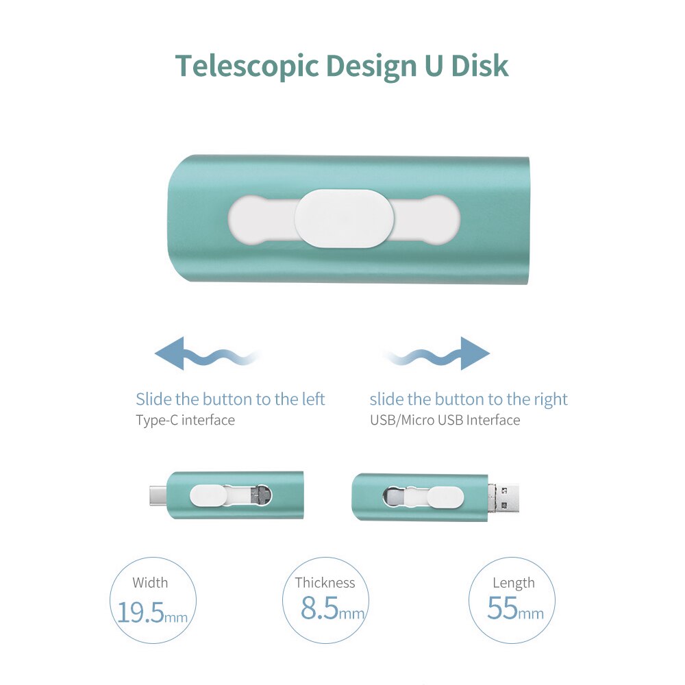 yvonne Y15D USB2.0 U Disk Telescopic 32GB 16GB USB Type-C Micro USB Three Ports OTG Flash Drive for Mobile Phone/PC/Laptop