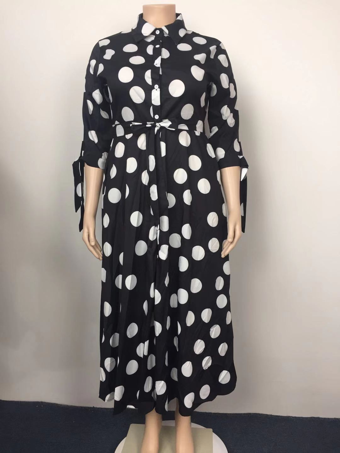 CM.YAYA-Vestido largo con estampado de lunares para mujer, ropa de calle con botones, de talla grande, XL-5XL, otoño