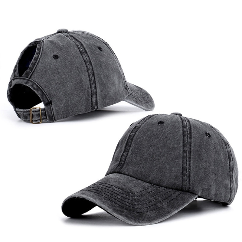 Baseball Cap Ponytail Hat Headwear Outdoor Sports Wear With Adjustable Back Closure Solid Color Washed Cotton mk