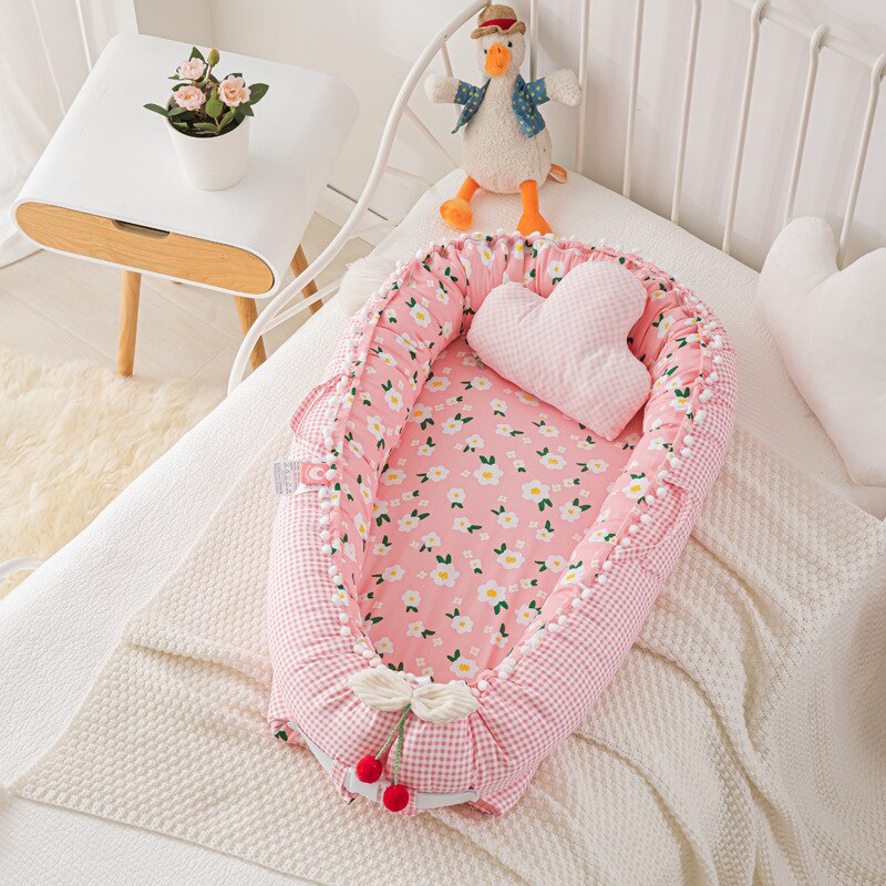 90X50cm Portable Baby Nest Crib Baby Bed Bassinet for Baby Lounger Cotton Baby Nest Co Sleeping Bed
