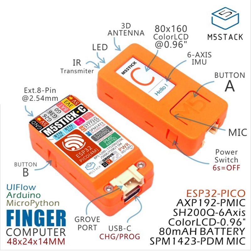 ! M5Stickc Esp32 Pico Mini Iot Development Board Finger Computer With A Color Lcd Display