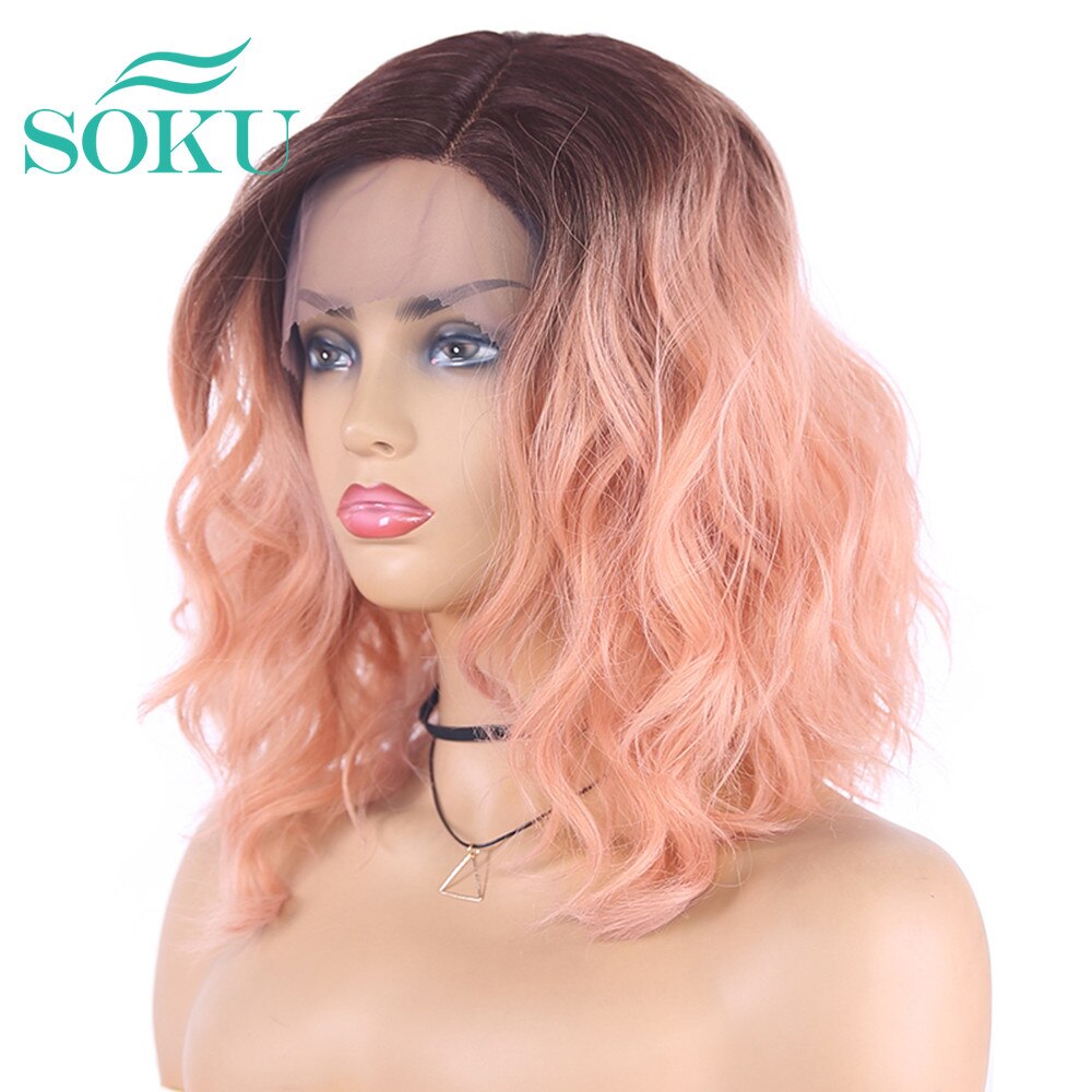 Long Blush Pink Strawberry Ombre Wave Synthetic Lace Front Wig