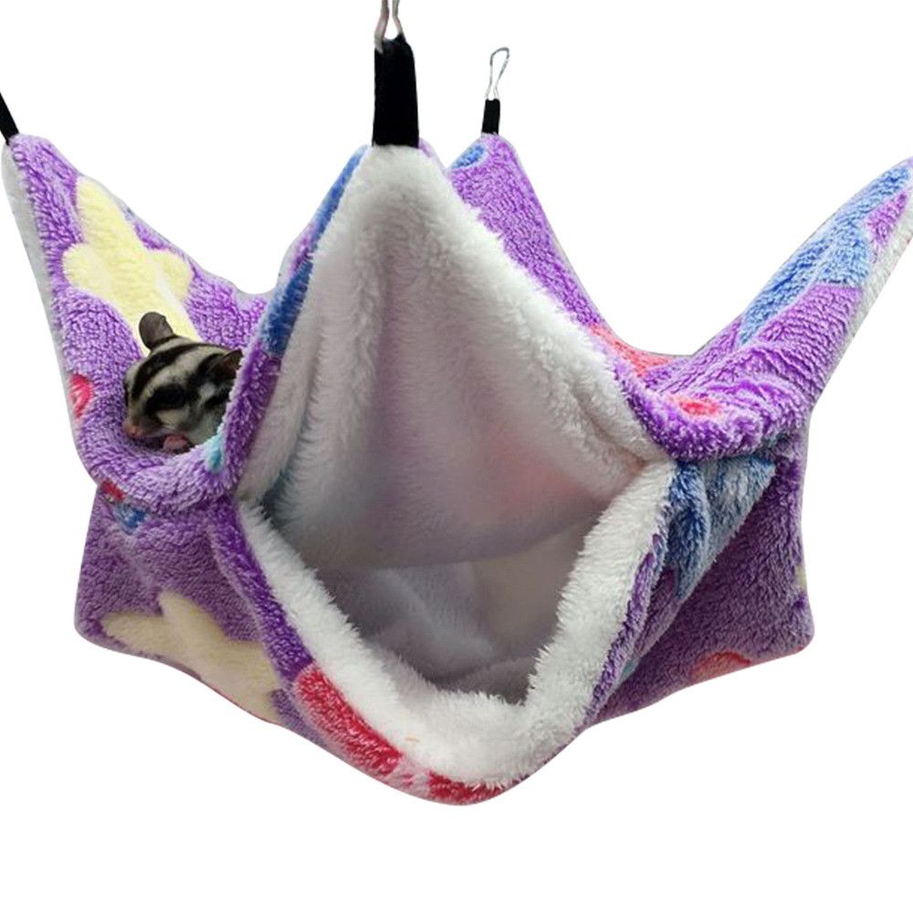 Small Pet Hammock Hanging Beds Hamster Cage Ferret Rat Squirrel Beds Comfortable Double-layer Plush Cotton Nest Pet Sleeping Bag: Starfish purple / S