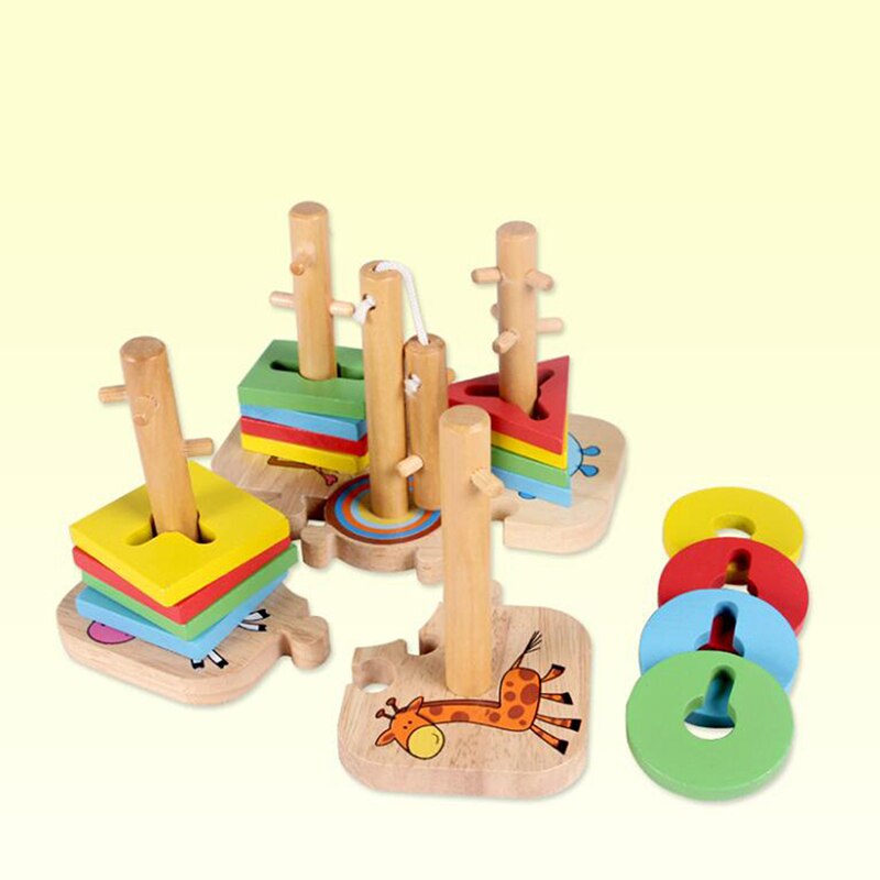 Kids Houten Blokken Sets Educatief Speelgoed Geometrische Vorm Bijpassende Speelgoed Voor Kinderen Animal Stapelen Oyuncak Juguetes Educativos