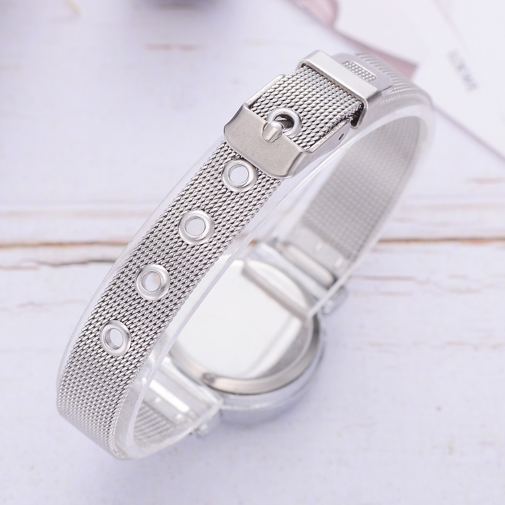 Women sliver small watch steel strap watch