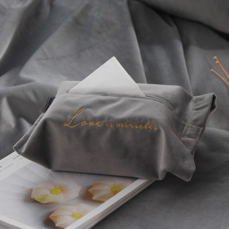 Embroidery craft tissue box, high-density velvet cloth, hand washable tissue box, living room, office, home car tissue box