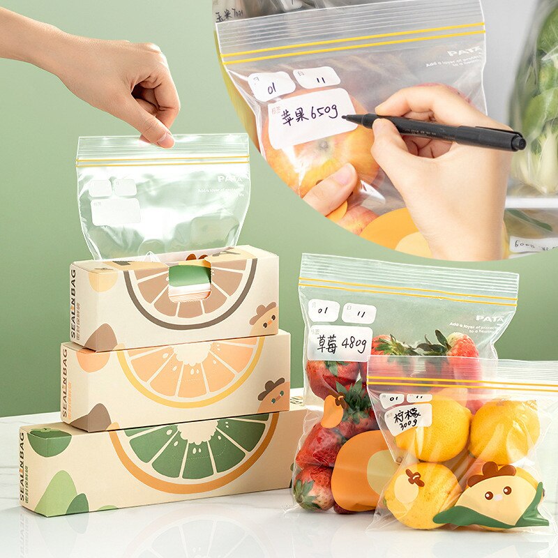 30/20/15pcs Reusable Fresh-keeping Bags Zipper Sealed Bag for Vegetable Fruit Storage Freezing Home Food Bags with Sealing Label