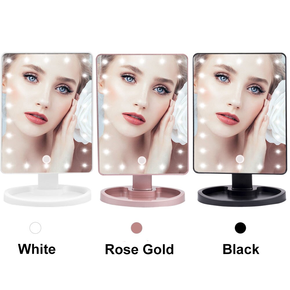 Women Cosmetic Mirror 22 LED Light Touch Screen Makeup Mirror Adjustable 16/22-LED Lights Brightness Desktop Table Mirrors Set