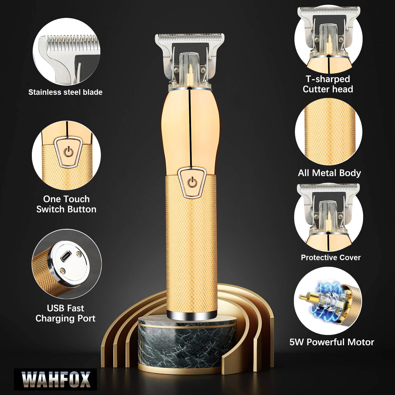 WAHFOX Hair Cutting Machine Cordless Barber Hair Clippers For Men Rechargeable Beard Trimmers Electric Haircut