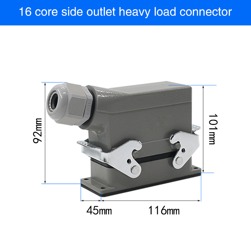 HDC-HE4 6 10 16 20 24 32 48 Core Pin 16A Rectangular Heavy Duty Connector Waterproof Aviation Plug Top And Side Line Connector: Gold