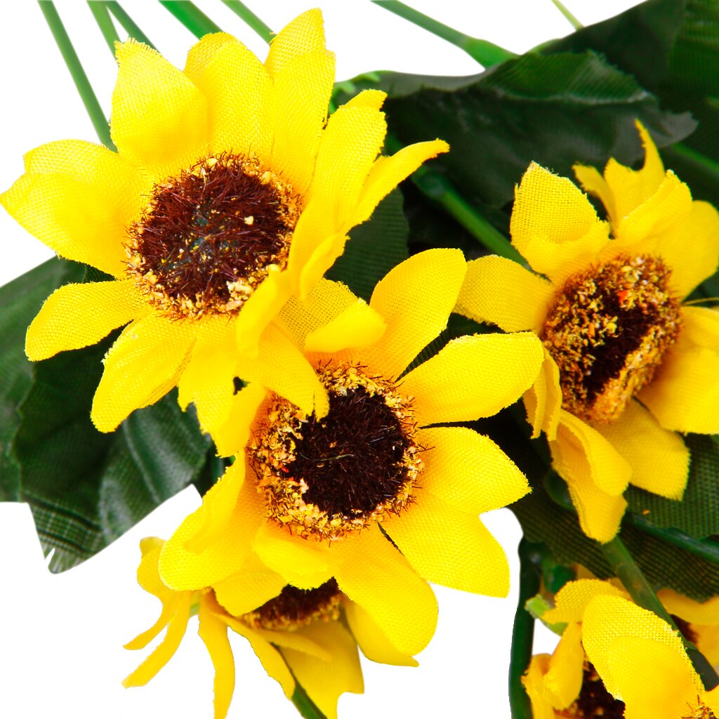 1 Bos Geel Kunstmatige Bloem Boeket Plant Met 14 Bloemhoofdjes