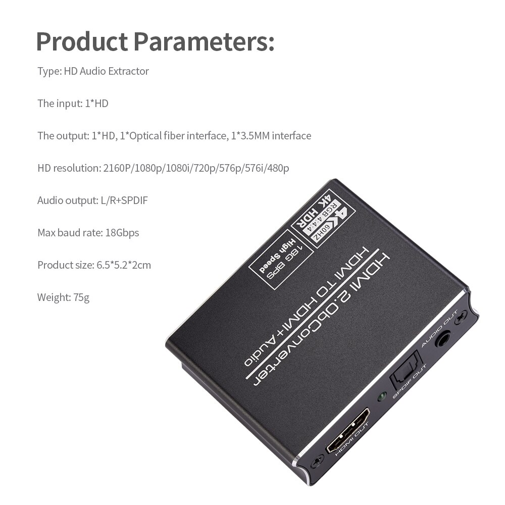 HD 4K Audio Extractor 4K HD Image Stereo Sound Synchronous Audio DC 5V Interface 5.1 Sound Channel HD Audio Extractor