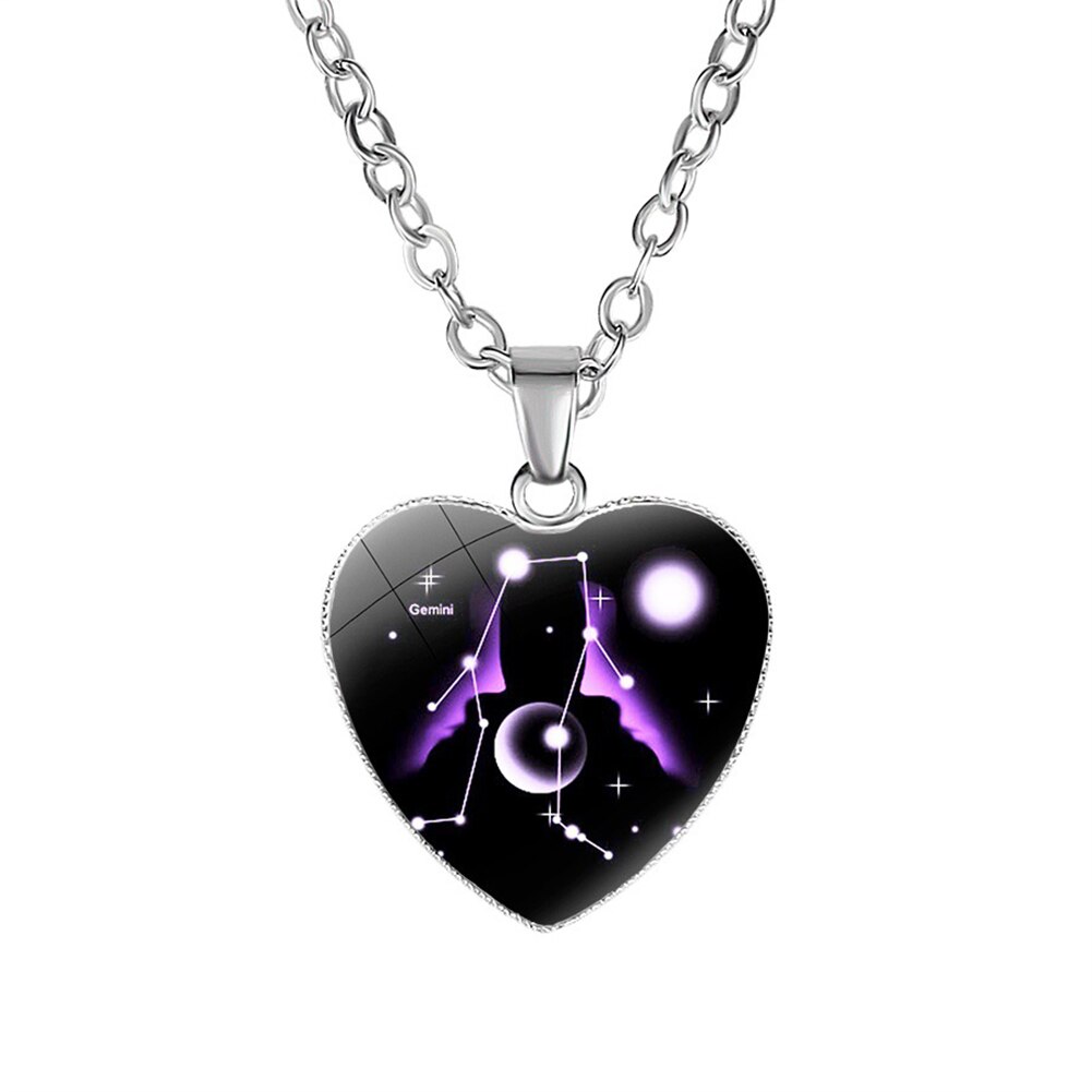 Enfants fille collier avec pendentif en forme de coeur astrologique zodiaque signe zodiaque cristal verre Multi graphiques: 3C