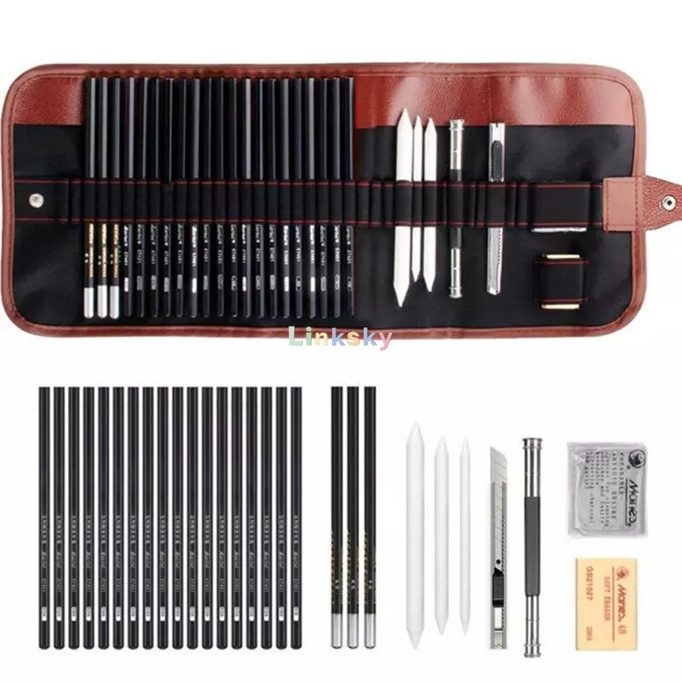 Marie's Sketch Pencil Set Sketching Drawing Kit,Wood Pencil Pencil Bags for Painter School Students,Art Supplies