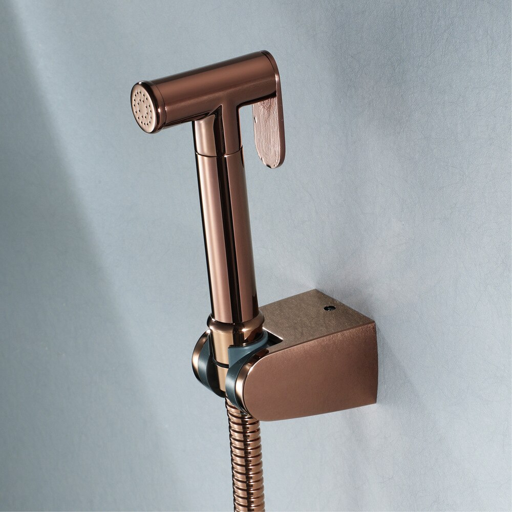 Biggers sanitary rose gold color copper handheld toilet bidets sprayer set 3pcs with shower hose and holder