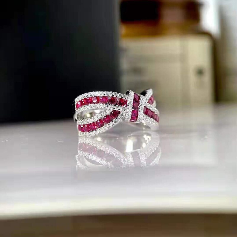 Oevas 100% 925 Sterling Zilver Robijn Hoge Carbon Diamond Strik Ringen Voor Vrouwen Sparkling Wedding Party Fijne Sieraden