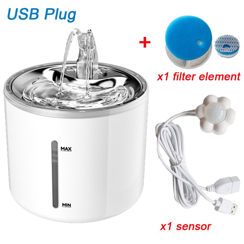 Induktion Katze Wasser Brunnen mit Sensor Rostfreiem Stahl Automatische Katzen Wasser Spender 4 schicht Filter Clever Haustier Trinken Brunnen: A02FilterX1 sensorX1