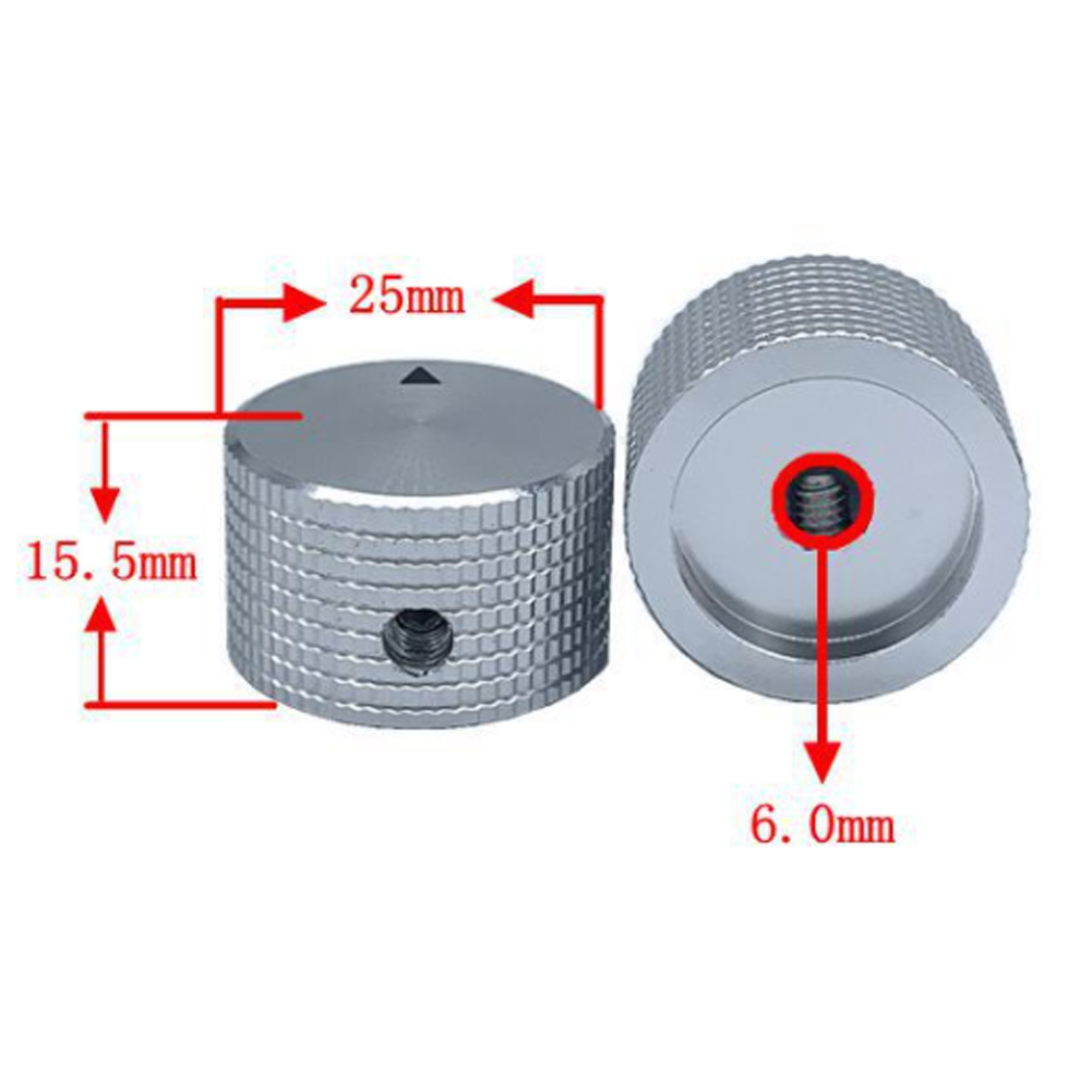 Potenciómetro de perilla de aleación de aluminio de 25 × 15,5mm, perilla de ajuste de Panel mecánico, el diámetro del orificio redondo es de 6mm