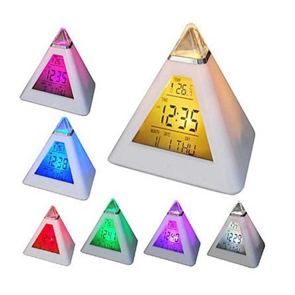 Pyramid Digital Clock Temperature Clock 7 Colors LED Change Backlight LED Alarm Clock Time Date Display