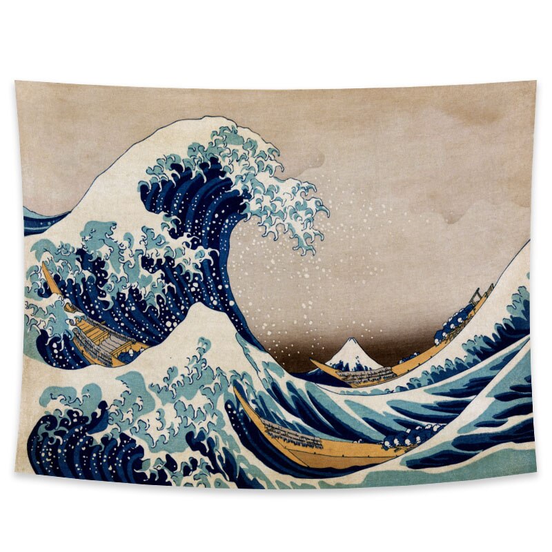 Moderne veggteppe veggtepper i japansk stil hi butikk bølgen av kanagawa-festet fuji veggteppe: 130 x 150cm