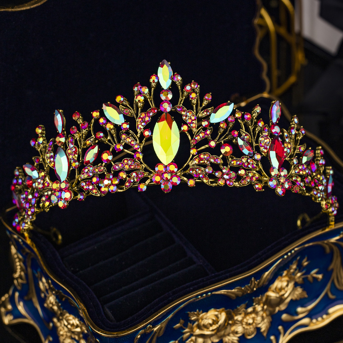 Luxo cristal strass coroa para mulheres, artesanal tiara, clássico, princesa, acessórios de cabelo para ocasiões importantes, moda: YELLOW