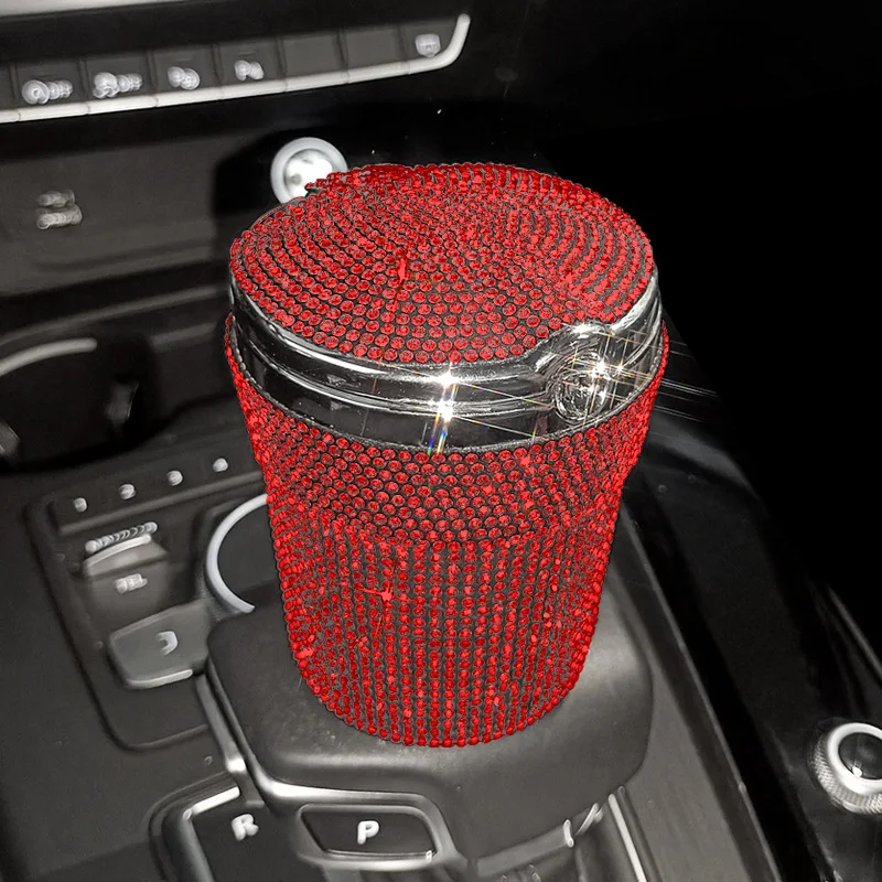 Cenicero de coche portátil para mujer, portavasos cilíndrico sin humo con indicador de luz LED azul, accesorios para coche: Rojo