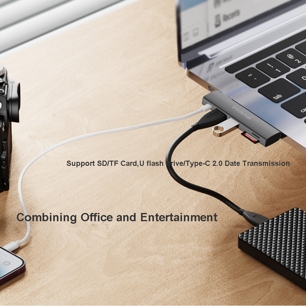 UGULINK Type-C USB 5 in 1 Hub to TF/SD 3.5mm Headphone Jack Adapter Cables Card Read For Samsung Xiaomi Huawei iphone 15 pro