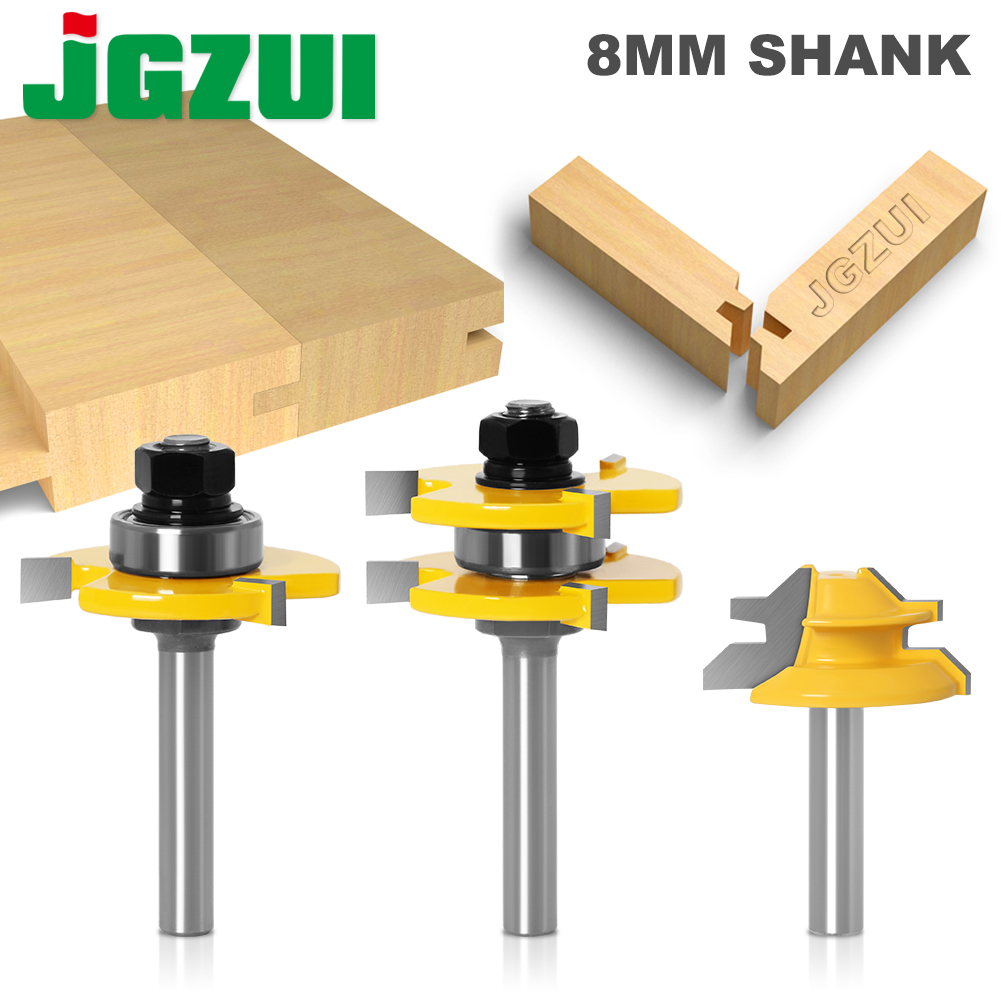 3 Pc 8Mm Schacht Tong &amp; Groef Gezamenlijke Montage Router Bit Set 45 Graden Lock Mijter Rout3/4 "Voorraad Hout Snijgereedschap