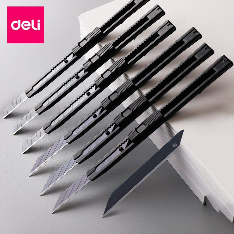 Deli Portable Aluminum Alloy Utility Knife 9MM нож Pocket Paper Unboxing Cutter with Metal Blade Self-locking Sharp Angle