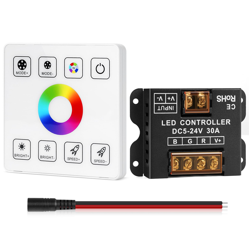ABAC-RF Touch Panel RGB LED Controller Kit, RGB LED Strip Lights Controller With RF Wireless Remote, For 5V 12V 24V 4-PIN