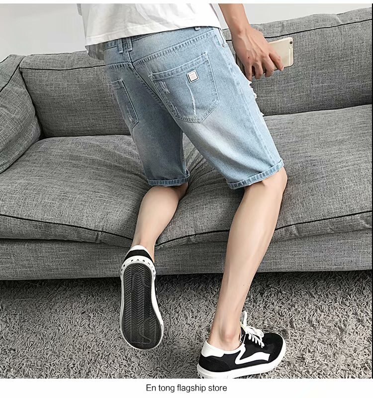 PASOK Men's Vintage Casual Denim Shorts - Classic Fit Cotton Jeans Shorts, White, Size 34
