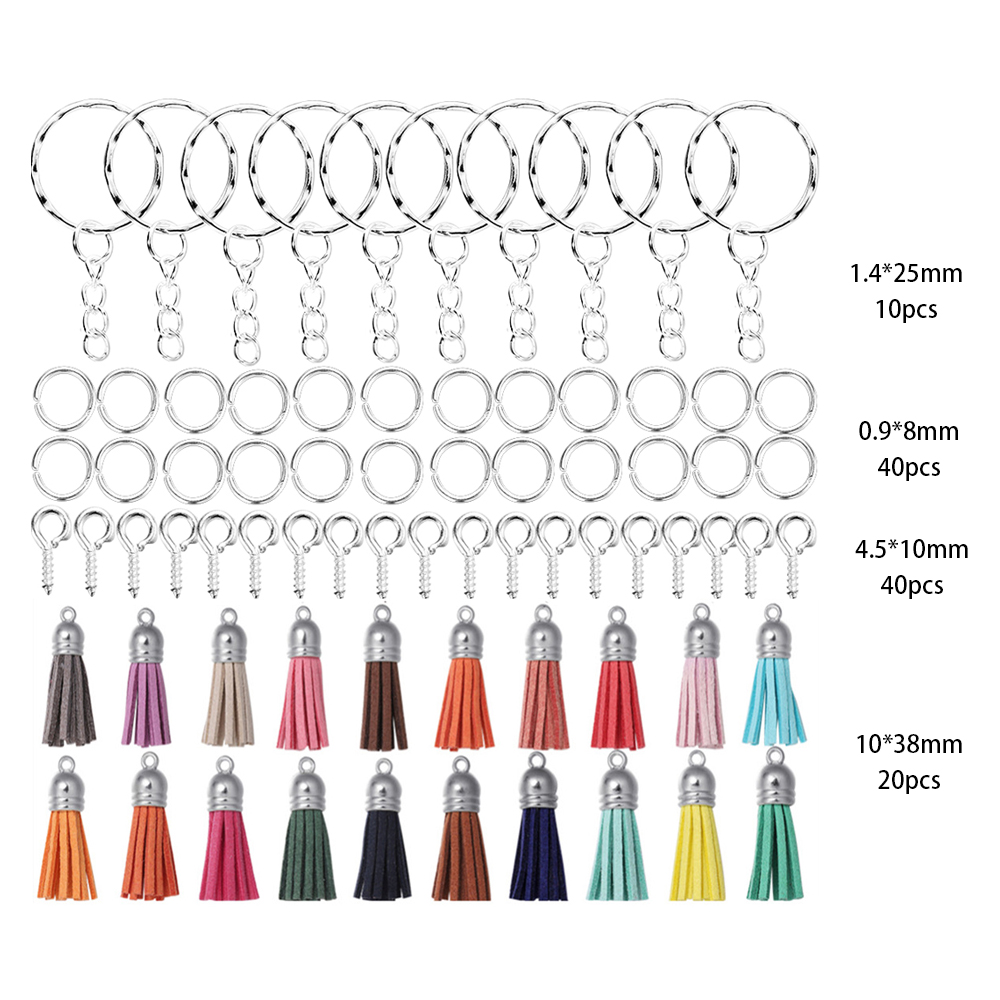 Kits de fabricación de joyas, llavero con borlas coloridas, anillo de salto abierto, juego de alfileres para manualidades, llaveros colgantes de resina, suministros de joyería, 110 Uds.: Beige