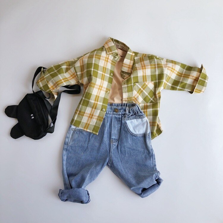 Frühling Childrenswear freundlicher Baumwolle Langarm Raster Hemd lässig Shirt langarm Shirt