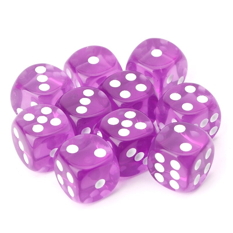 Sexsidigt 15mm transparent kub diceround hörnet bärbart bord spel spel 10 st / set: Lila