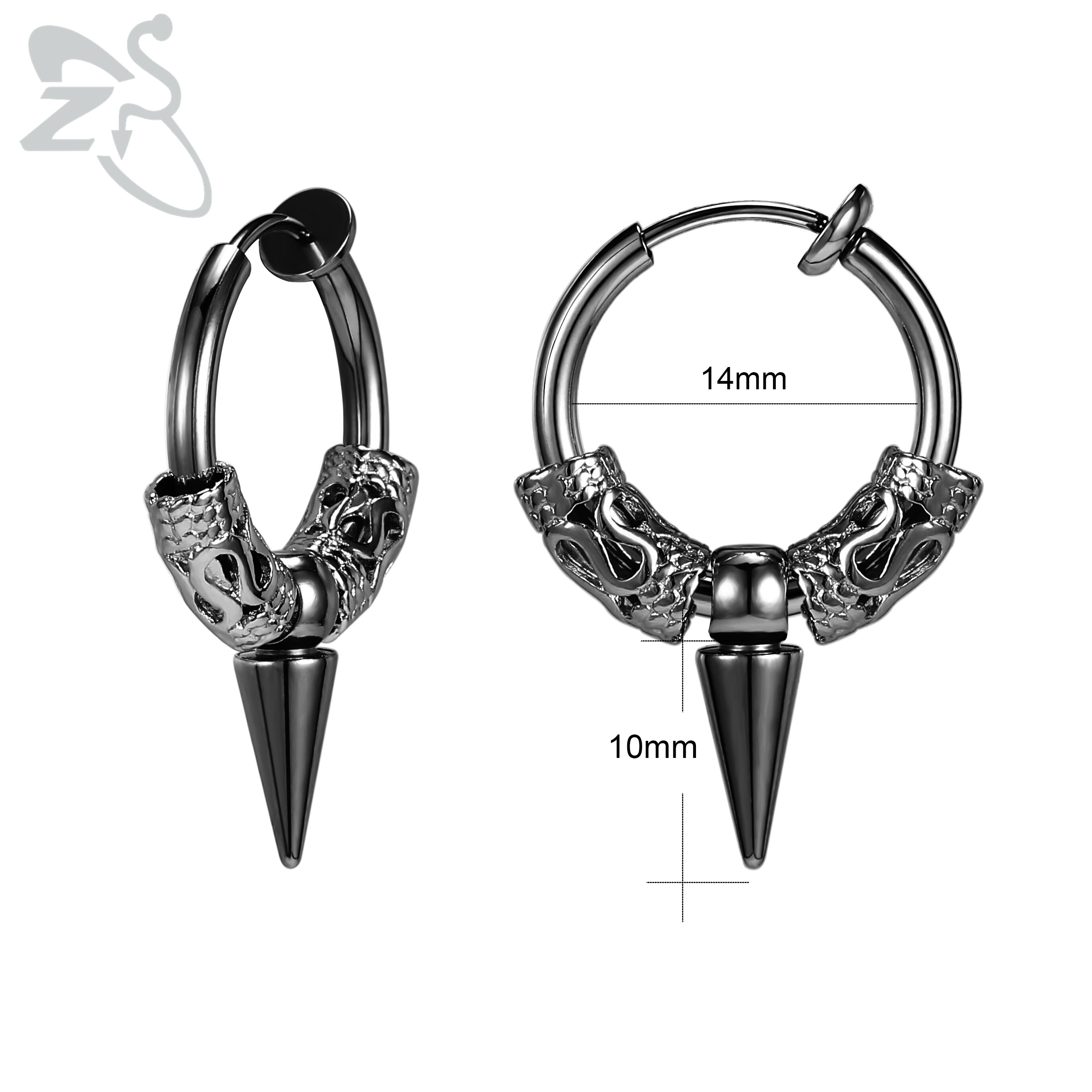 ZS-pendientes de acero inoxidable para hombre y mujer, aretes con Clip, cadena con borlas, estilo gótico, Punk, cruzado, 2 unids/lote: 128 black