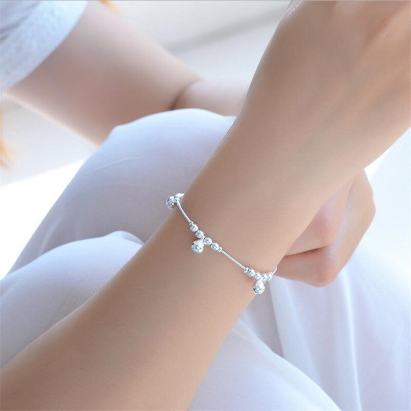 925 Sterling Silver Bracelets For Women Party Accessories Trendy Bell Anklet Girls Jewelry Lady Silver Bracelet: bracelets