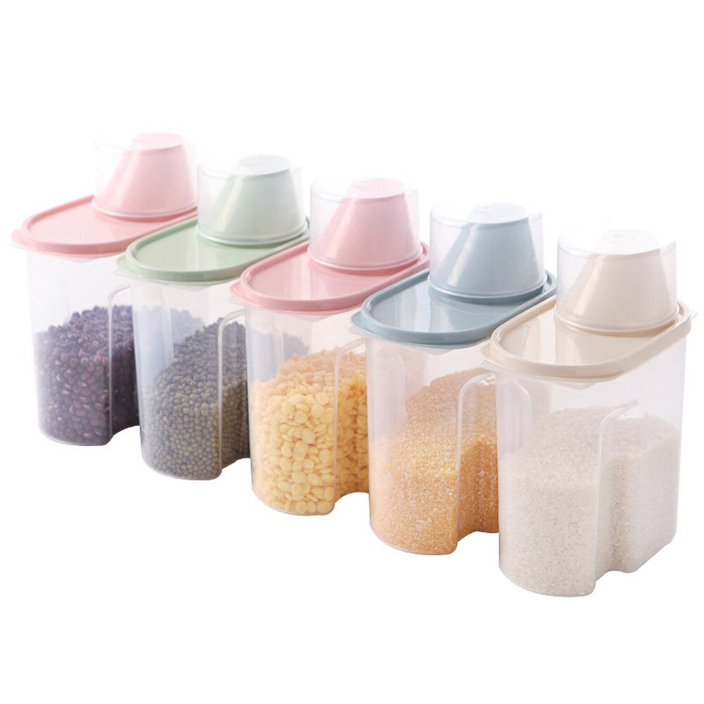 Food Storage Box Plastic Clear Dry Food Container with Pour Lids 2.5L Kitchen Cereal Rice Beans Storage Bottles Jars