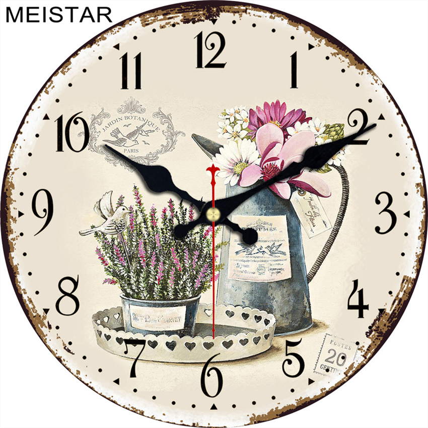 MEISTAR 9 aufbringen Jahrgang Blume Runde Uhr Stille Wohnkultur Studie Cafe Büro Uhren Große Kunst Wanduhren 6 zoll