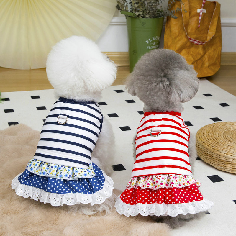 Vestidos a rayas para perros, ropa de verano para perros, falda de princesa de encaje para cachorros, bonito vestido de gato con puntos, disfraces para mascotas, ropa para Chihuahua