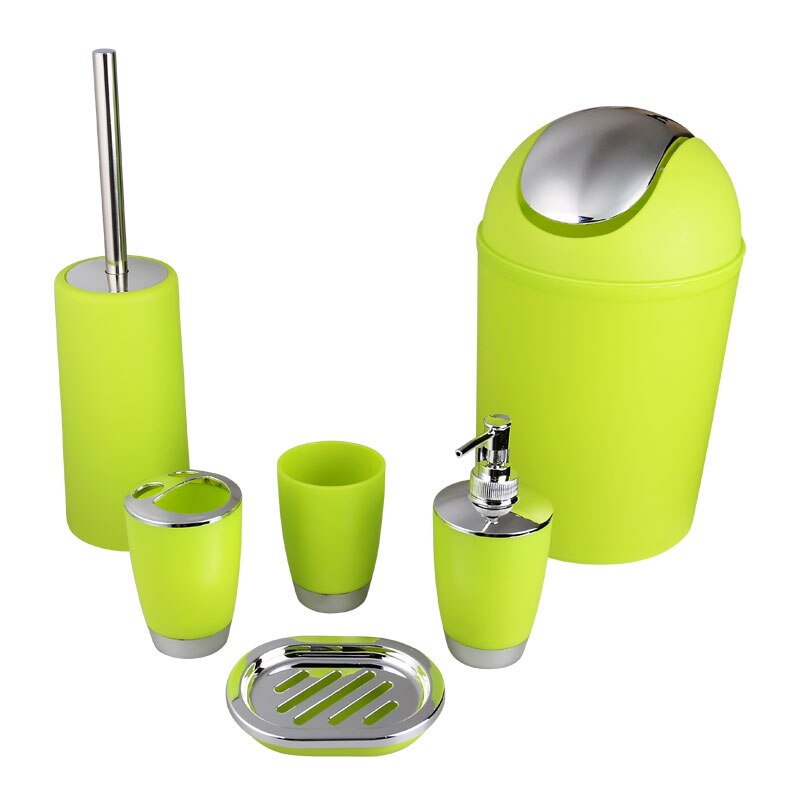 6Pcs Bathroom Accessories Set Toothbrush Holder Cup Soap Dispenser Dish Toilet Brush Trash Can Plastic Tumbler Cup Washroom Tool: green