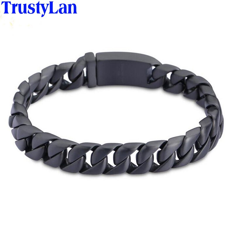 TrustyLan Preto Pulseira de Aço Inoxidável Homens Moda Mens Pulseiras 2017 Chegada Nova Ligação Jóias Acessórios Do Presente do Sexo Masculino Cadeia