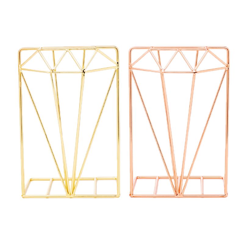 Diamond Shaped Metal Bookends Desk Organizer Book Support Stand Storage