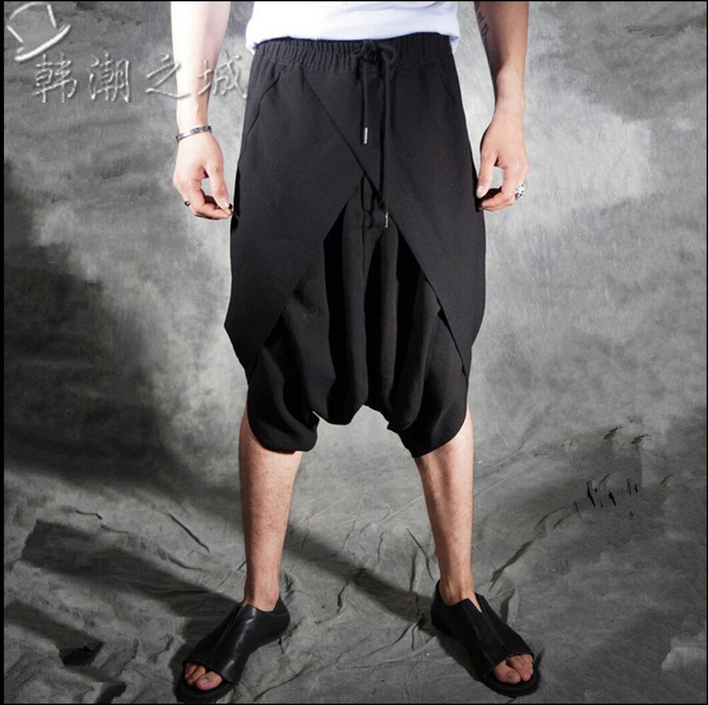 27-44 Summer Culottes Men Harem Pants Capris Elastic Drawstring Casual Pants Sagging Pants Hairstylist Singer Personality