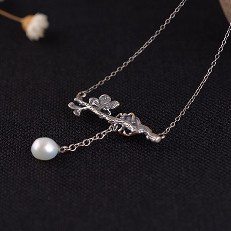 V.YA-Collar de plata de ley 925 para mujer, colgante de rama de oro flotante con temperamento a la , cadena redondo, de joyería