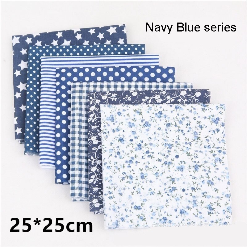 7Pcs/set Square Assorted Pre-Cut Cotton Quilt Fabric Floral Fabric DIY Craft Sewing 25x25cm: Navy Blue