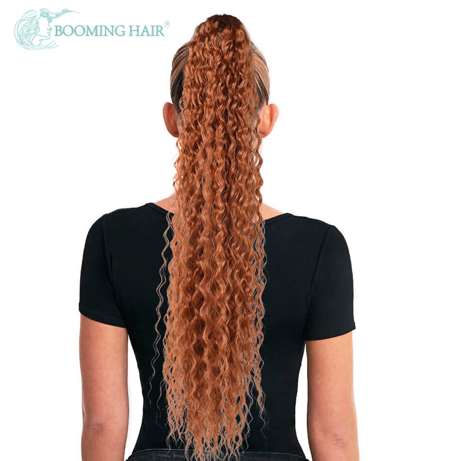Coletero de onda larga de agua extensiones de cabello con Clip, pelo sintético, cola de caballo de 32 pulgadas